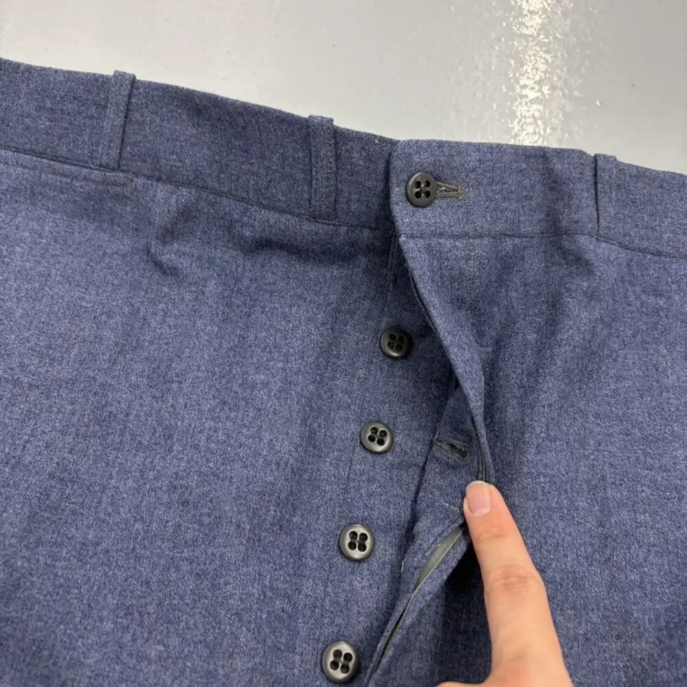 NOS Vintage 50s Blue Wool Buttonfly Wide Leg Trousers 38x26